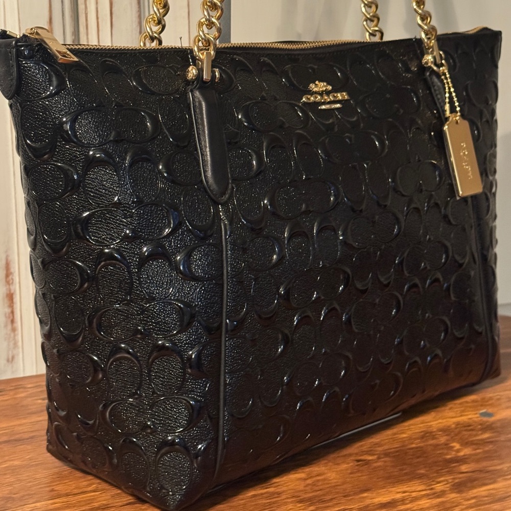 Coach Black Embossed patent leather Tote Bag